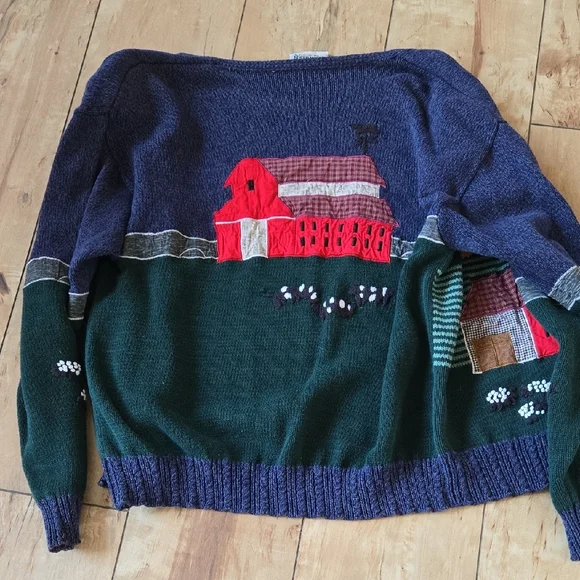 Northern Reflections Navy & Forest Green Village Applique Cardigan - Picture 5 of 8